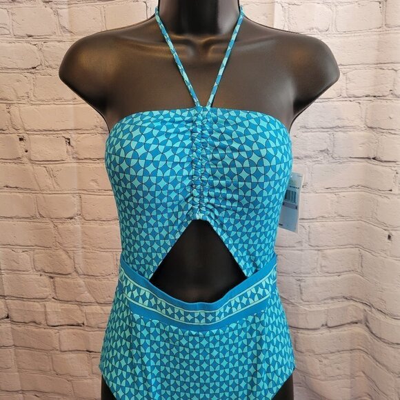 MICHAEL Michael Kors Geo Print Bandeau Cutout One-Piece - Picture 1 of 6